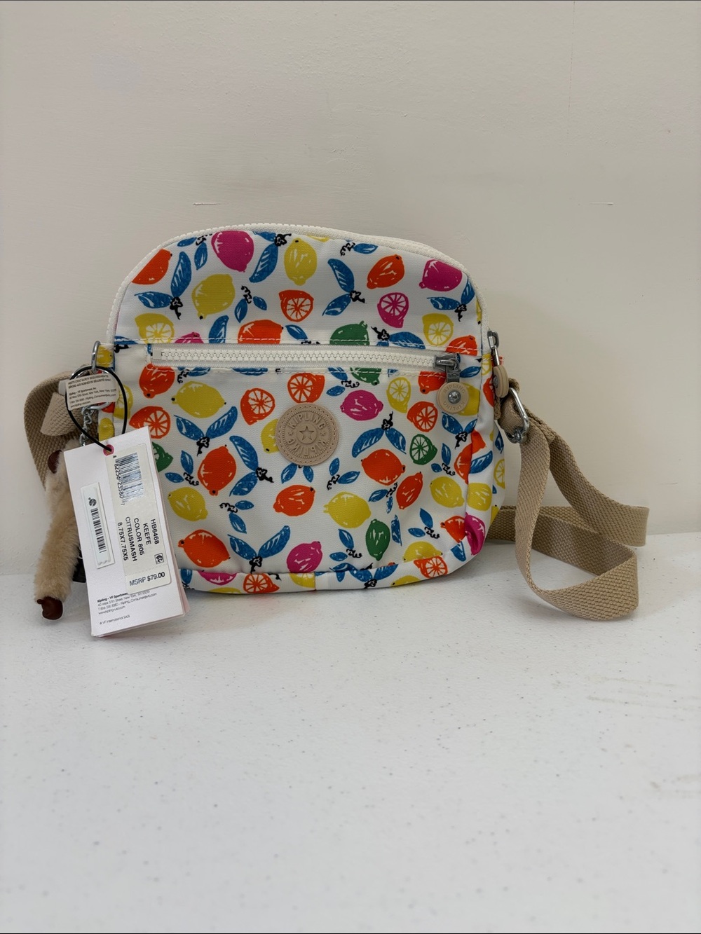 Kipling Fruit-Print Crossbody Bag in White with Multicolor Citrus